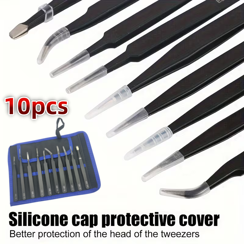 Electronics Project Kit - 10Pcs ESD Anti‑Static Tweezers Set Stainless